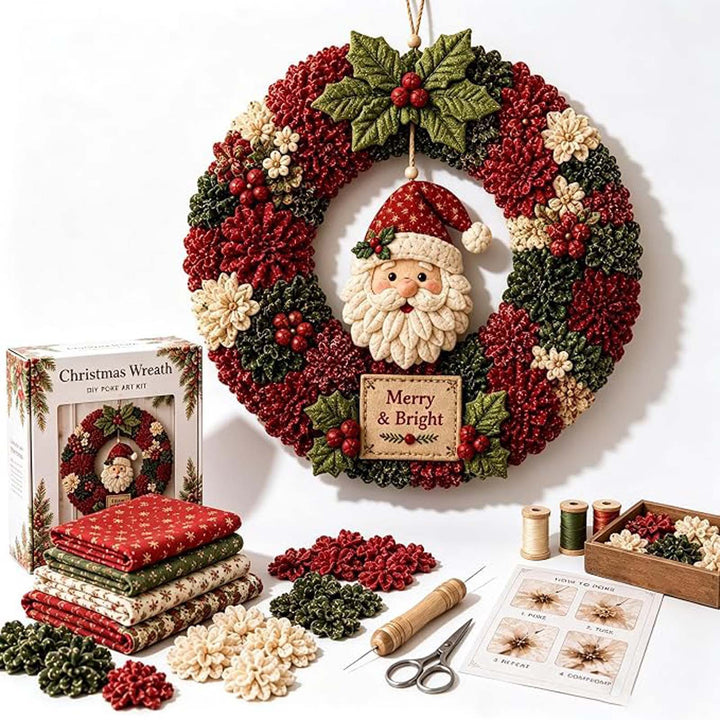 Fabric rosette Christmas wreath with snowman