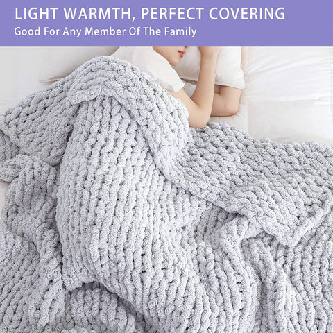 Chenille Chunky Knitted Blanket, Thick Cable Knit Throw for Couch Bed Sofa