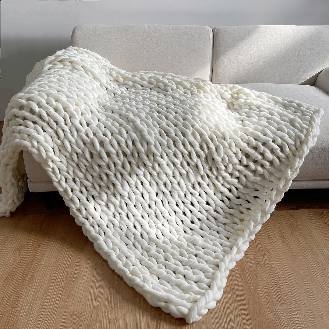 Chunky Knit Throw Handmade Weighted Blanket - SUPER COSY &amp; CALMING BLANKET