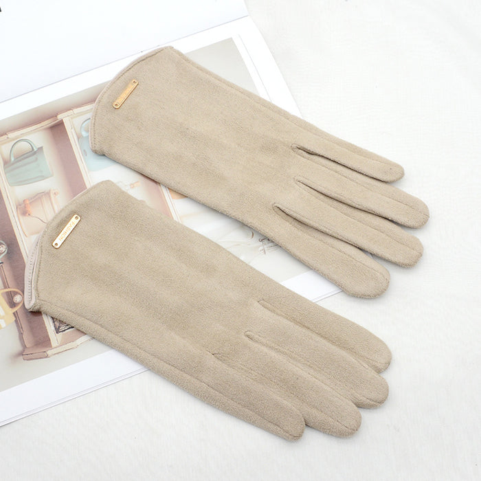Snugleigh Faux Suede Touchscreen Gloves with Gold Bar