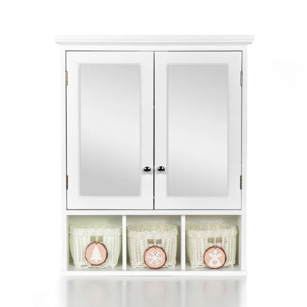 Snugleigh Mirrored Bathroom Wall Cabinet with Shelves and Baskets