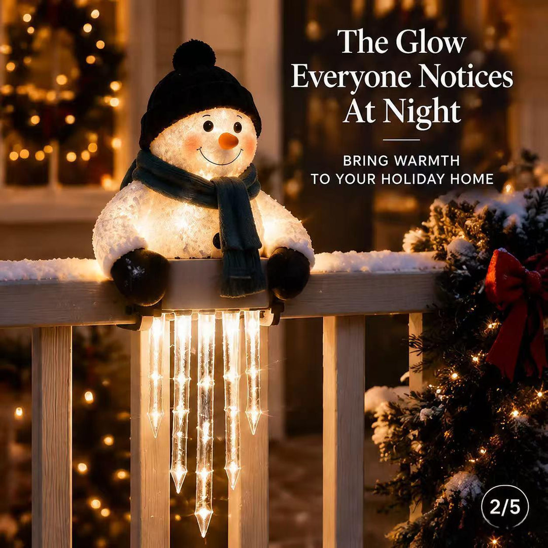Light-up snowman with hanging icicle lights