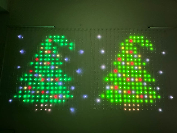 LED curtain light showing a Christmas pattern