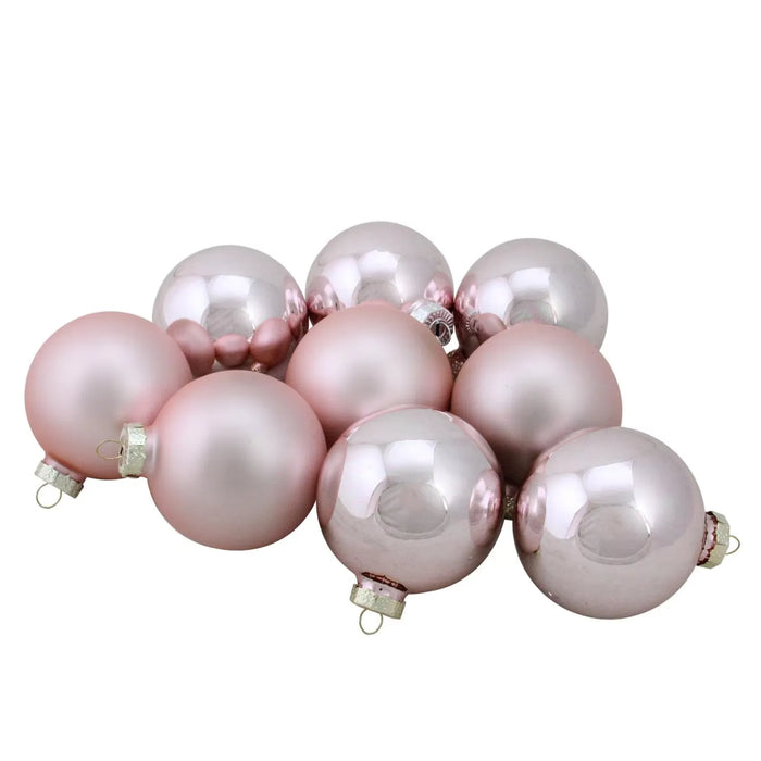 Snugleigh Pink Glass Christmas Baubles, Shiny and Matte Set of 9