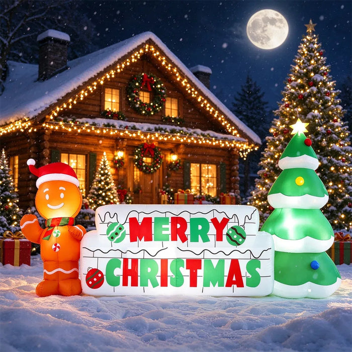 Snugleigh Inflatable Merry Christmas Sign 9.5 ft with Gingerbread Man