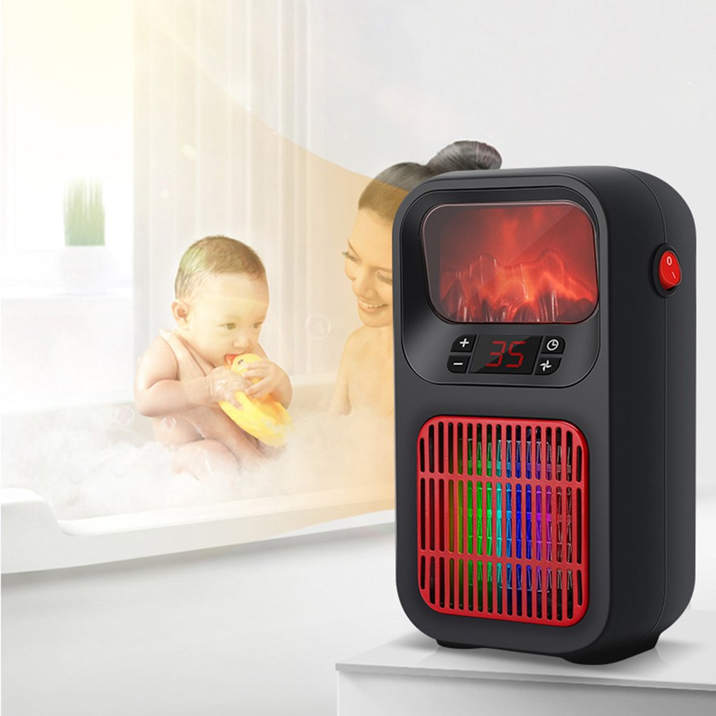 Mini plug-in heater with flame light