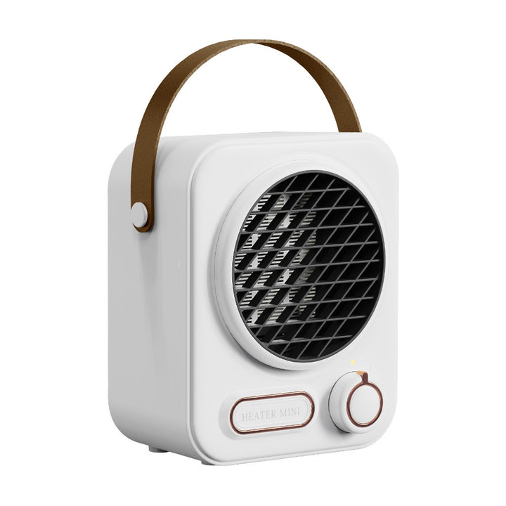Retro white fan heater with leather handle