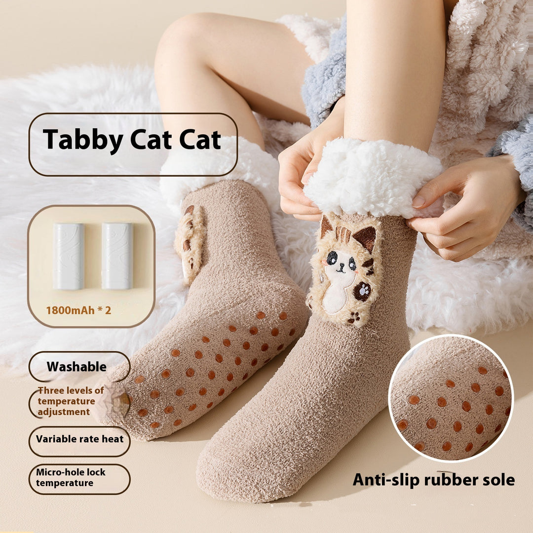 Fleece-lined heated socks with duck design