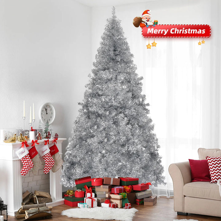 Silver artificial Christmas tree with metal stand