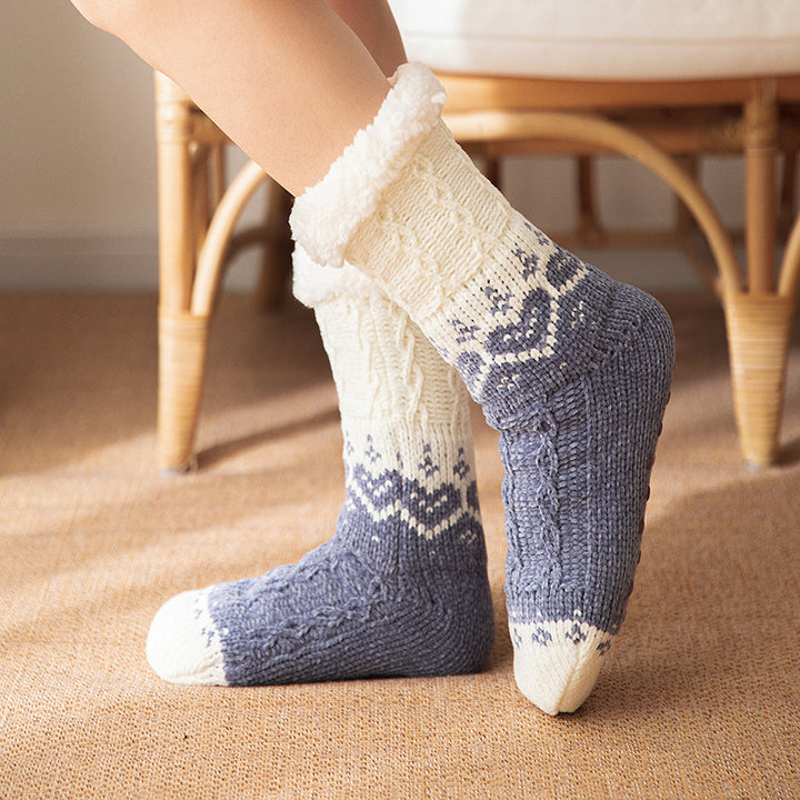 Pink heart knit plush floor socks