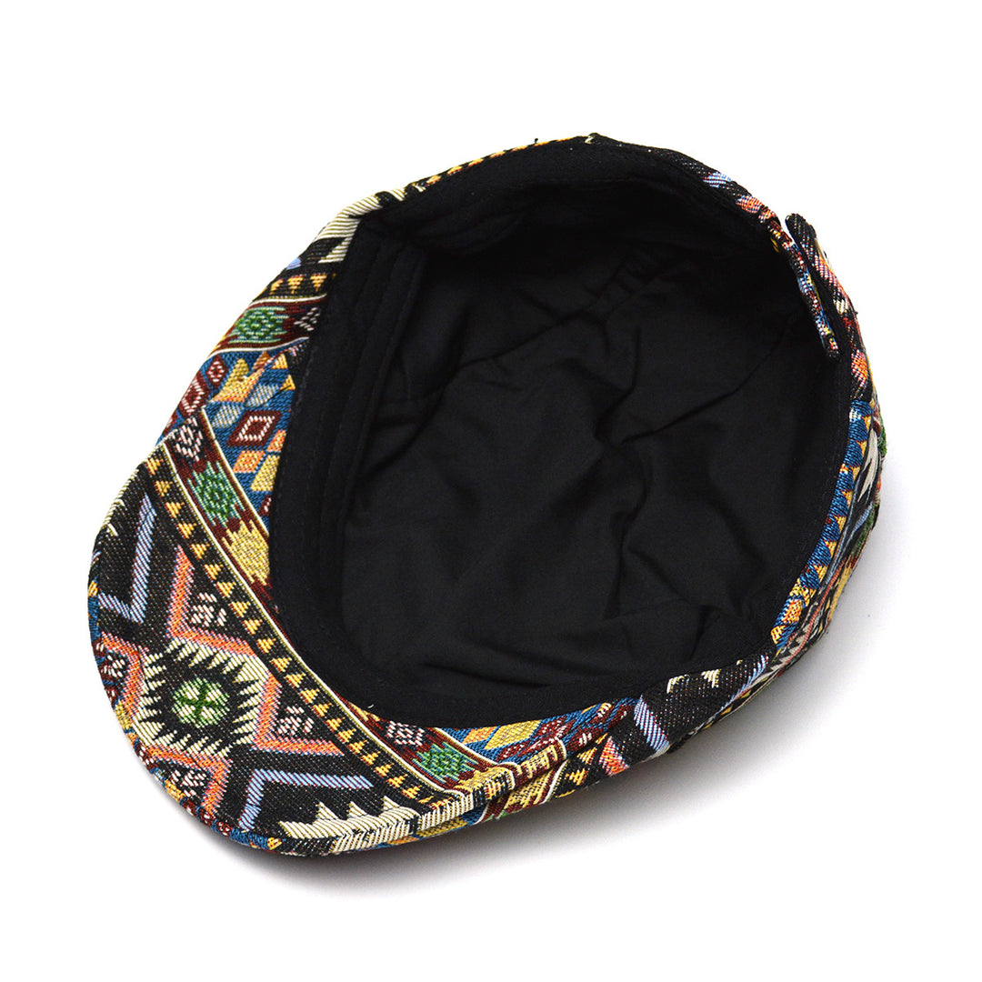Patterned flat cap with geometric jacquard