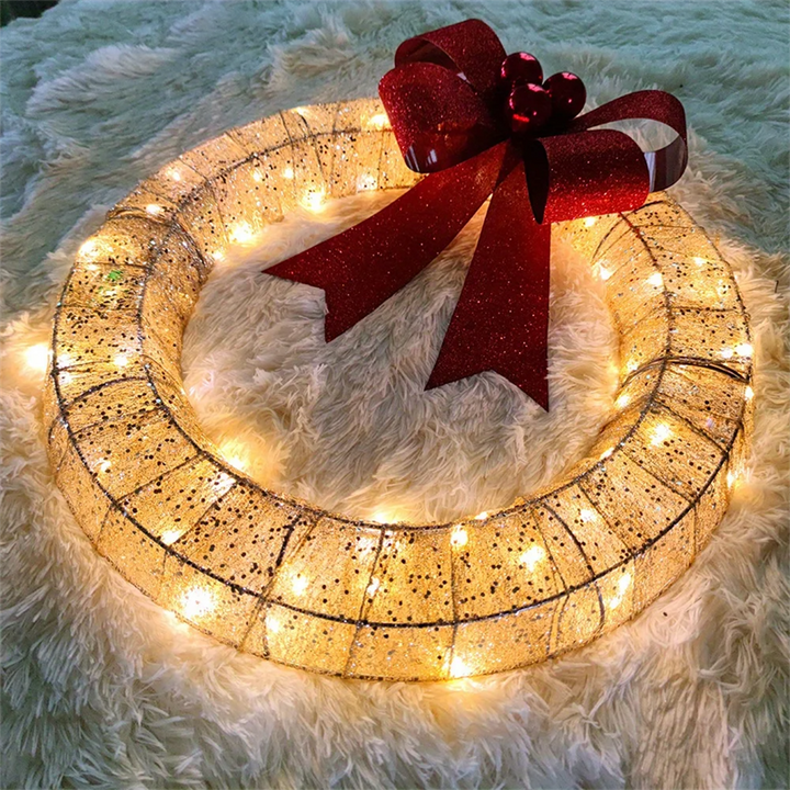 Light-Up Christmas Wreath – 50cm with LED Lights and Big Bow