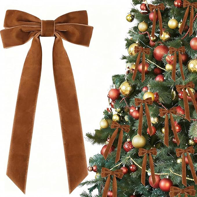 Red velvet Christmas bow with gold cord