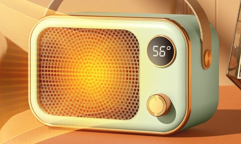 Retro radio style fan heater in orange