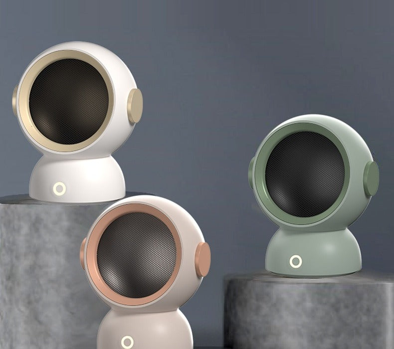 Round mini fan heater in sage green