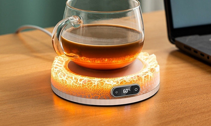 Black volcano mug warmer with colour light