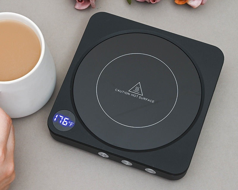 Wood grain mug warmer with digital display