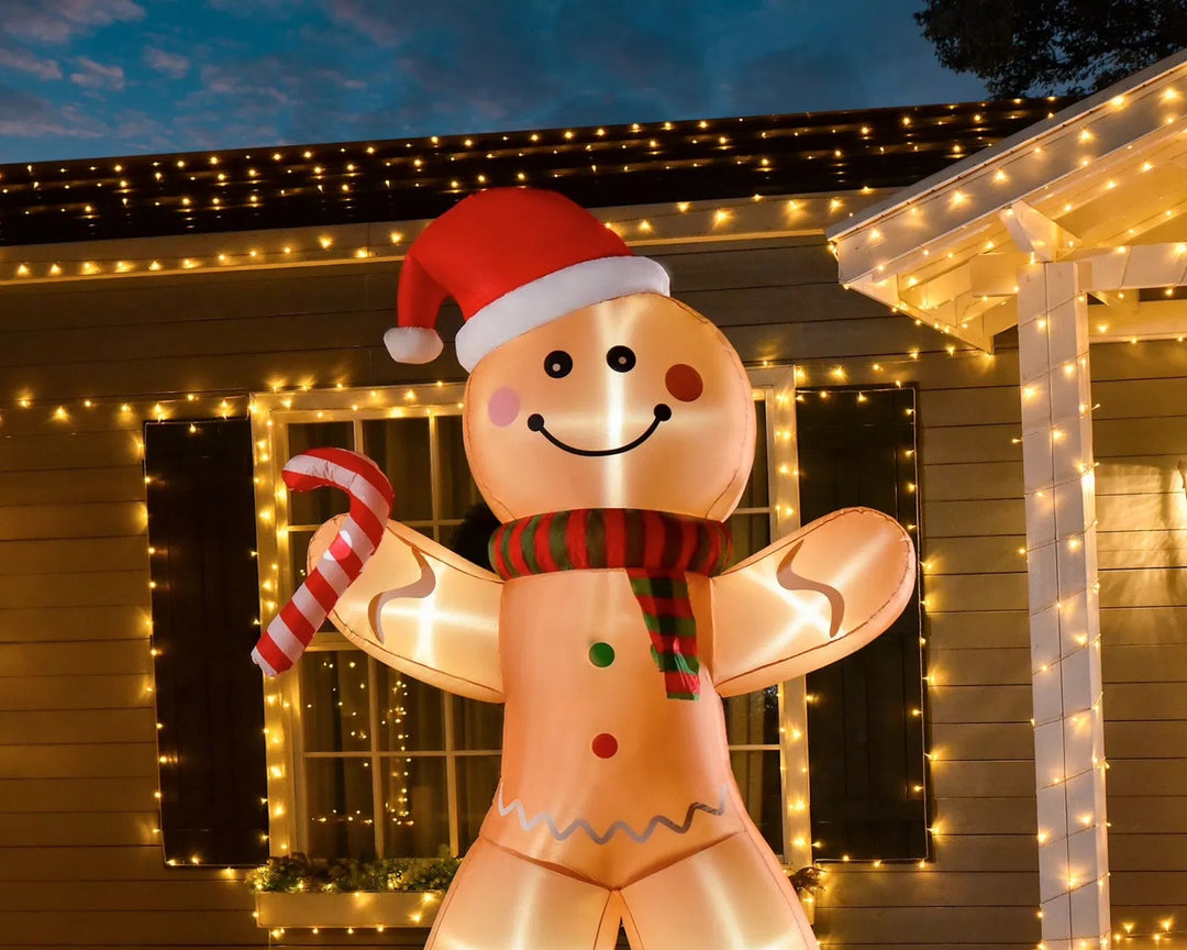 Inflatable gingerbread man with candy cane
