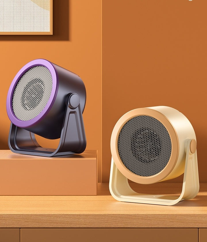 Beige round fan heater on tilting stand