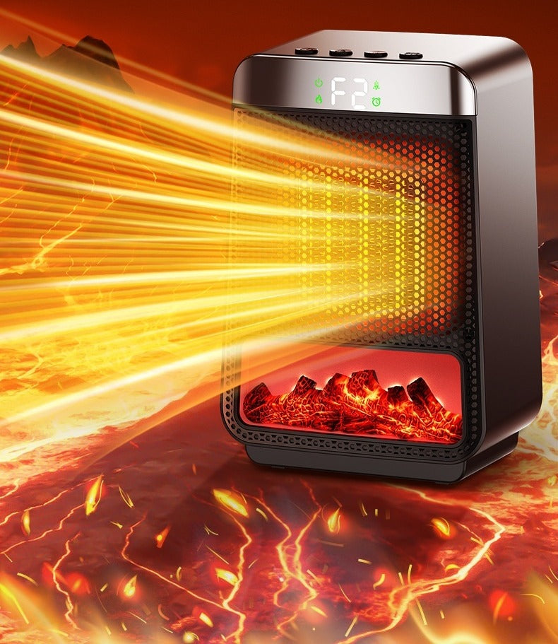 Fan heater with glowing flame effect