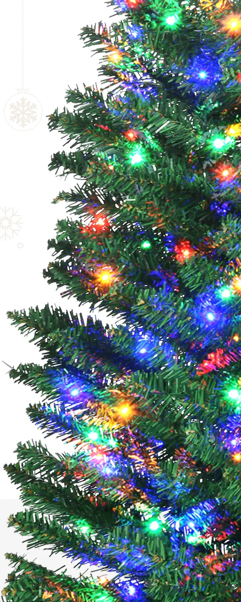 Green pencil tree with multicoloured lights