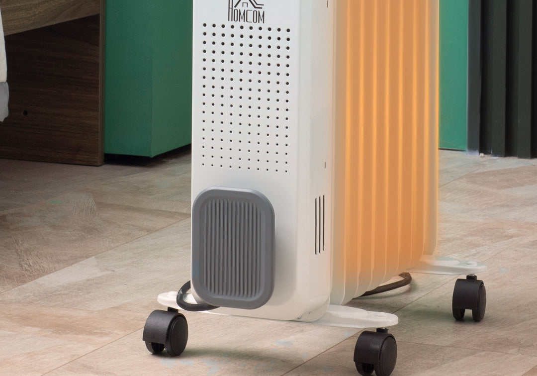 white 9 fin oil filled radiator with wheels