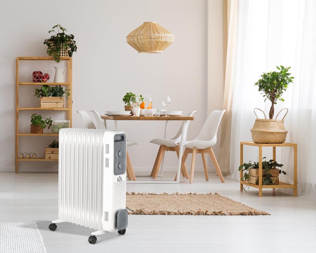white 11 fin oil filled radiator on castors