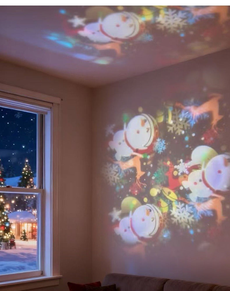 Rotating projector night light casting snowflakes