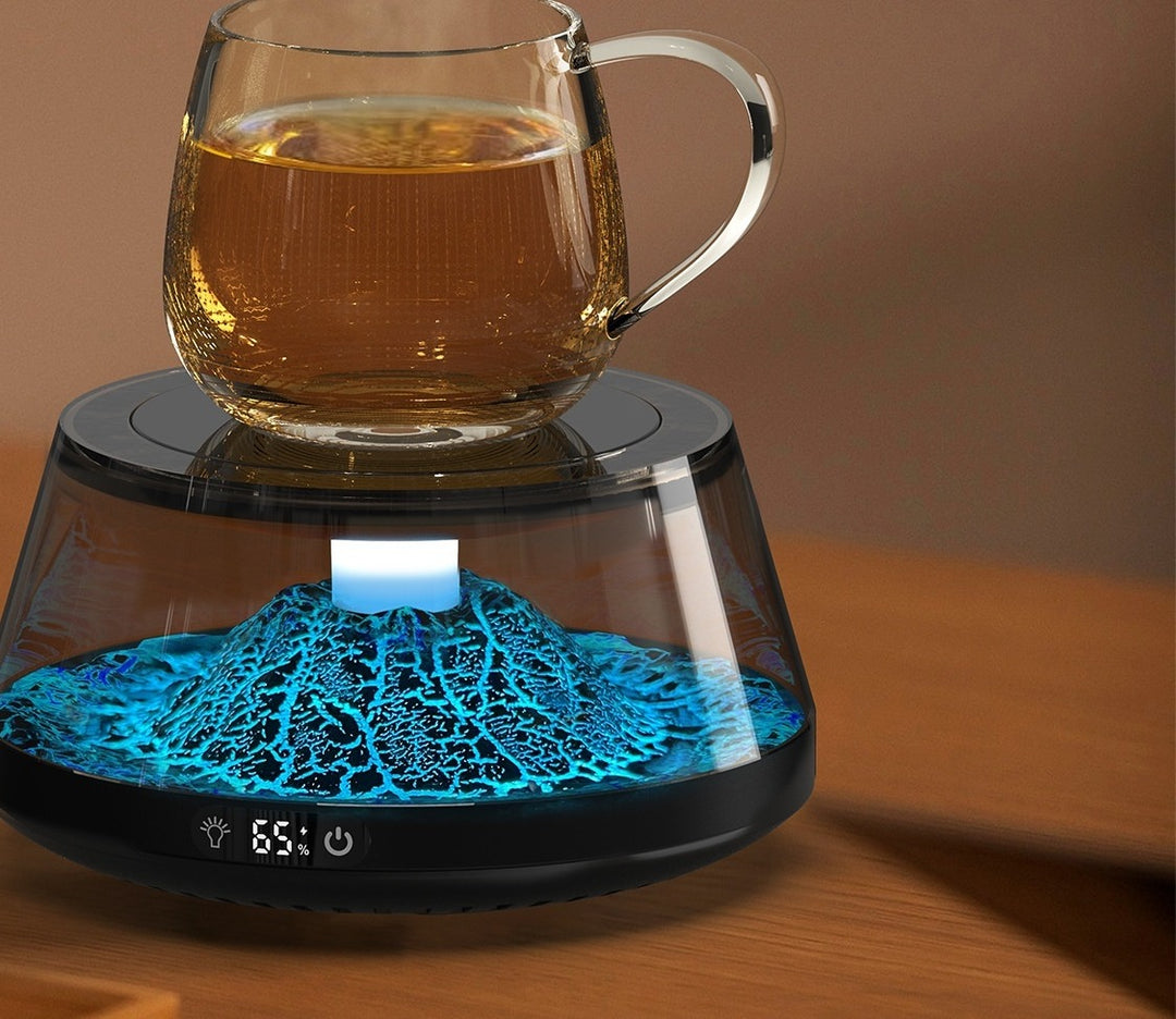 Black volcano mug warmer with glowing base