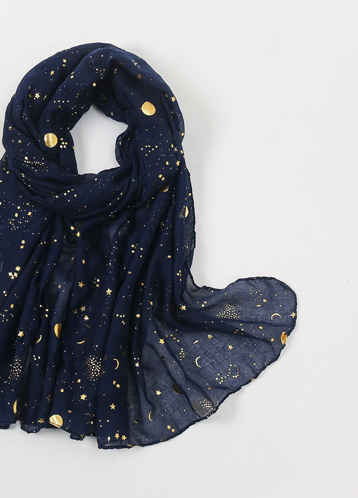 Navy scarf with gold stars and moons