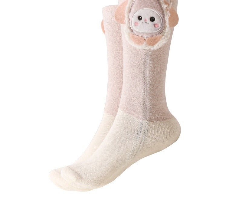 Heated socks with 3D pink rabbit