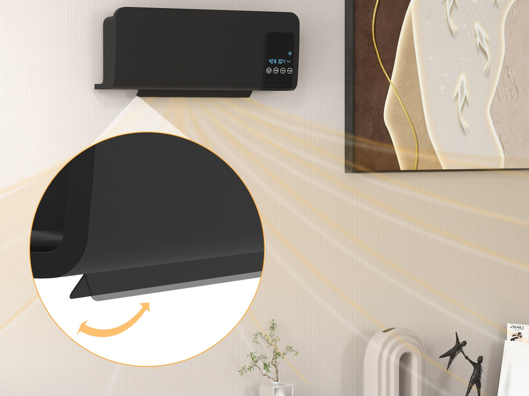 black wall-mounted oscillating ceramic heater