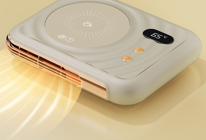 Beige mug warmer coaster with hand warmer fan