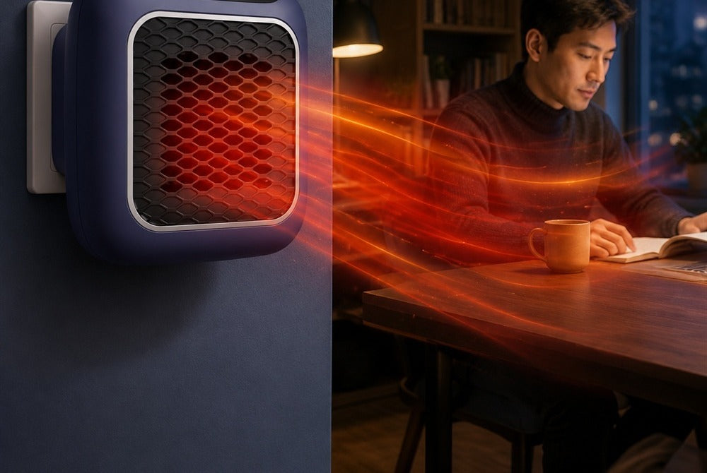 Compact wall socket heater with LED display