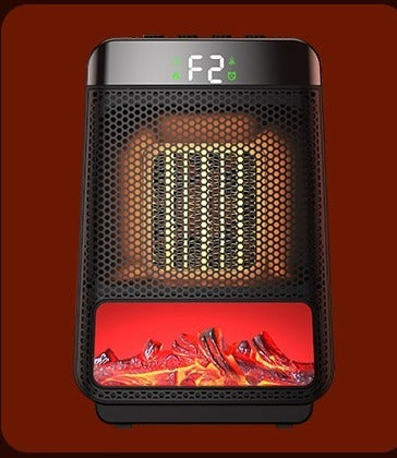 Black fan heater with glowing flame effect