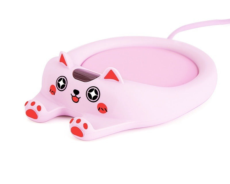 Pink cat-shaped cup warmer with mug