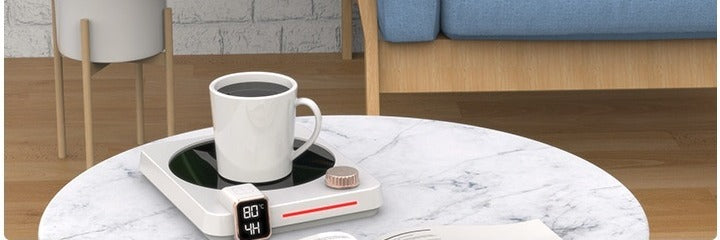 Walnut electric mug warmer with display