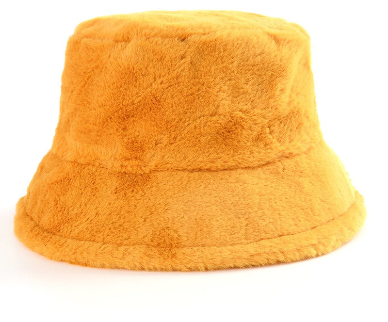 Fluffy cow print faux fur bucket hat