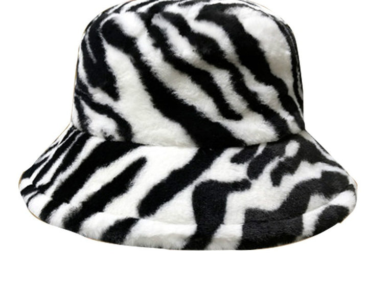 Fluffy cow print faux fur bucket hat