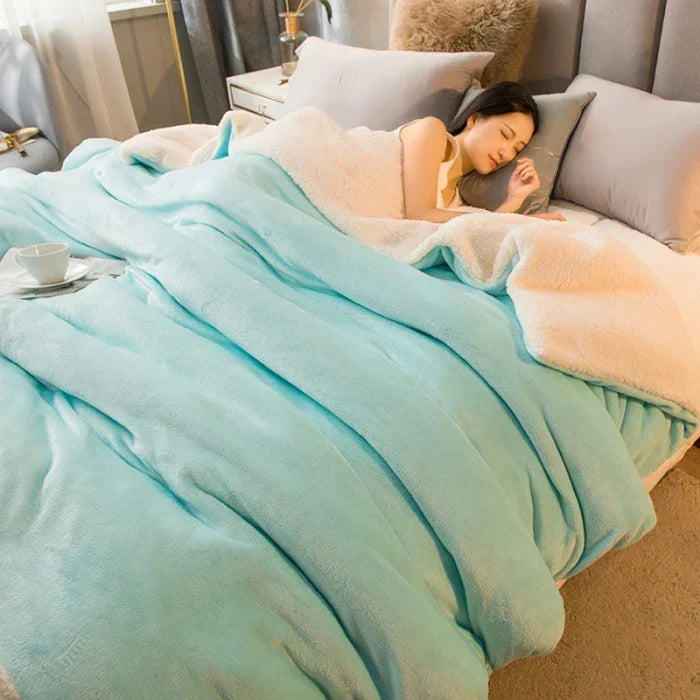 CozyNest Reversible Wool Blanket – Flannel &amp; Cashmere Warm Blanket for Winter