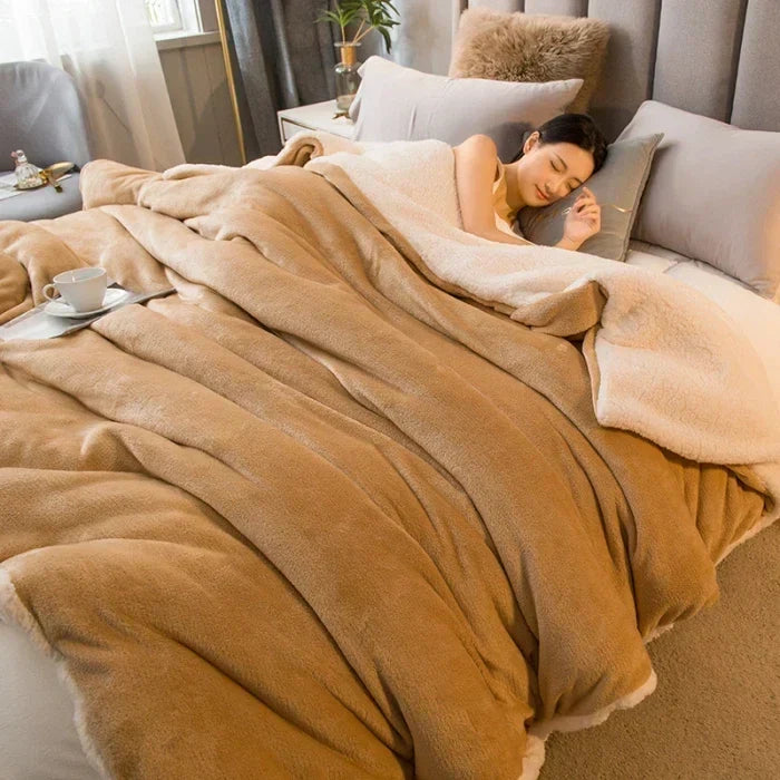 CozyNest Reversible Wool Blanket – Flannel &amp; Cashmere Warm Blanket for Winter