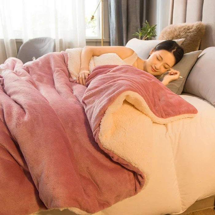 CozyNest Reversible Wool Blanket – Flannel &amp; Cashmere Warm Blanket for Winter