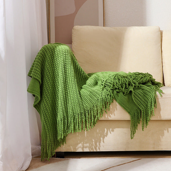 Textured Fringe Knit Throw Blanket