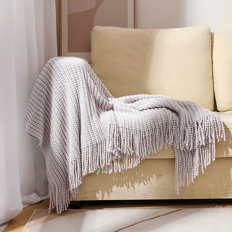 Textured Fringe Knit Throw Blanket