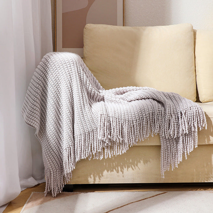 Textured Fringe Knit Throw Blanket
