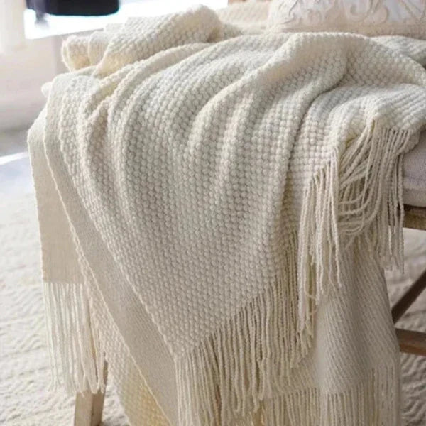 Snugleigh™ Cream White Wool Blanket for Cosy Evenings All Year