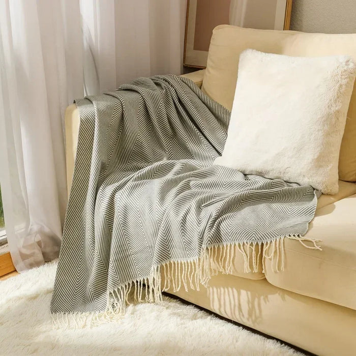 Snugleigh™ Striped Cotton Sofa Throw with Fringe, Light for All Seasons