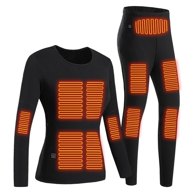 Black heated thermal top and long johns set