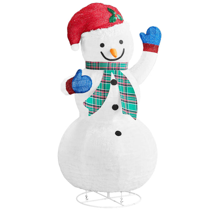 Light-up fabric snowman with plaid scarf