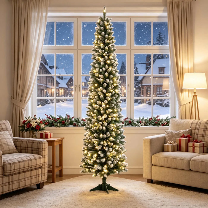 Snugleigh Frosted Pencil Christmas Tree with 220 LEDs and Remote, 7ft